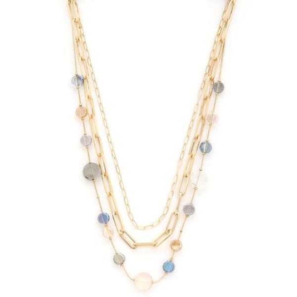 ROUND BEAD LAYERED OVAL LINK LAYERED NECKLACE