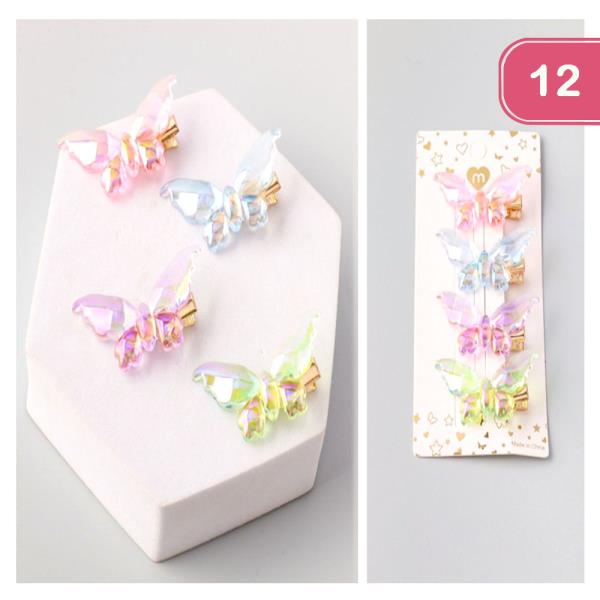 CLEAR POINTED BUTTERFLY MINI HAIR CLIPS (12 UNITS)