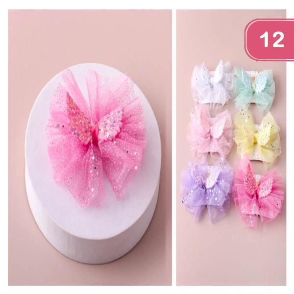 SPARKLE WING TULLE BOW HAIR CLIP (12 UNITS)