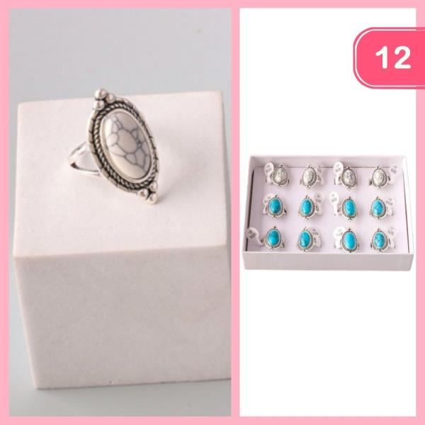 TURQUOISE FRAMED OVAL RING (12 UNITS)