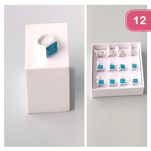 TURQUOISE RECTANGLE SIGNET RING (12 UNITS)