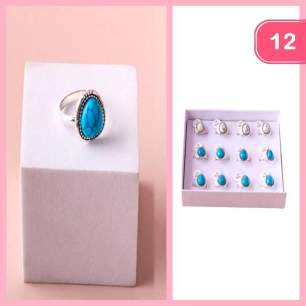 TURQUOISE TEARDROP RING (12 UNITS)