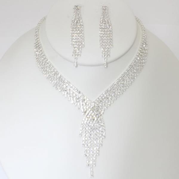 RHINESTONE NECKLACE EARRING SET