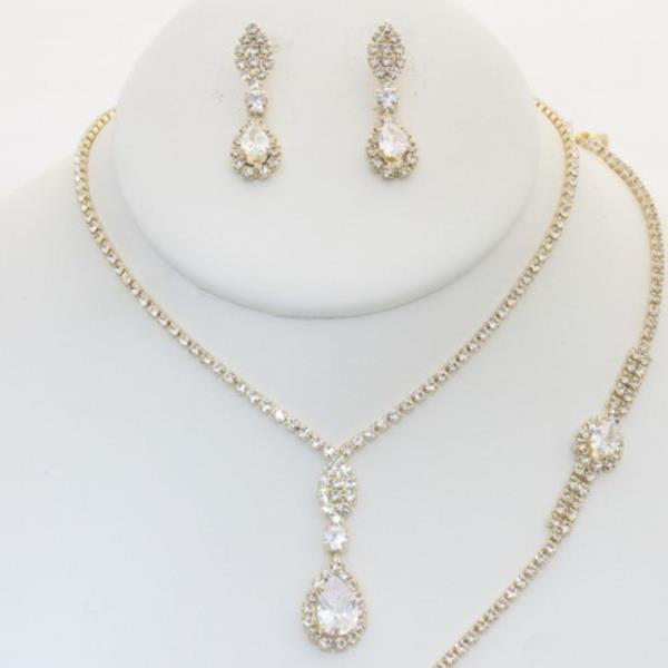 RHINESTONE NECKLACE EARRING BRACELET SET