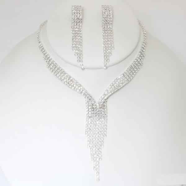 RHINESTONE NECKLACE EARRING SET