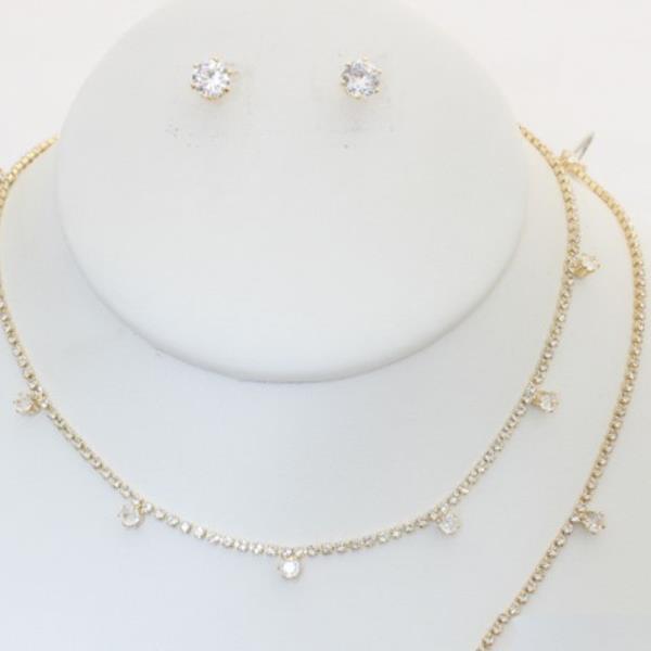 RHINESTONE NECKLACE EARRING BRACELET SET