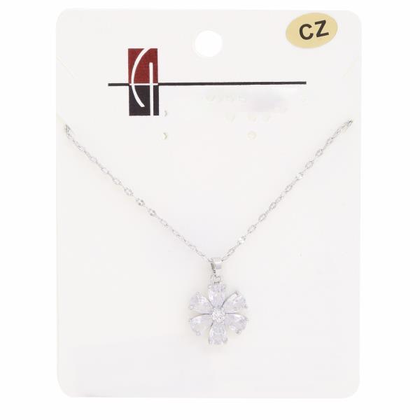 18K GOLD DIPPED CZ FLOWER PENDANT NECKLACE