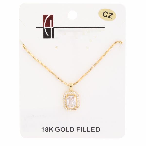 18K GOLD DIPPED CZ RECTANGLE PENDANT NECKLACE