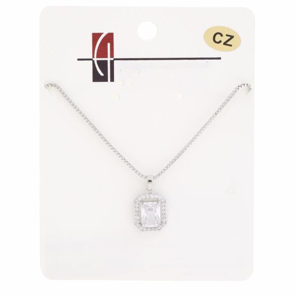 18K GOLD DIPPED CZ RECTANGLE PENDANT NECKLACE