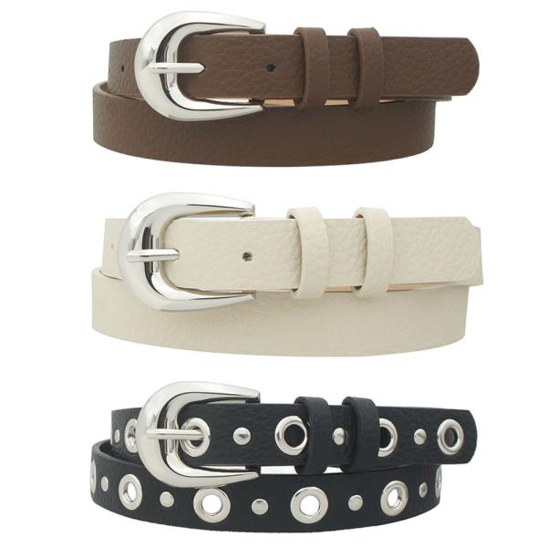 BASIC U BUCKLE GROMMET SKINNY TRIO BELT