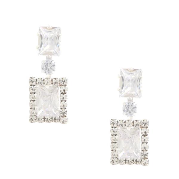 RECTANGLE RHINESTONE & CRYSTAL STONE DANGLE EARRING