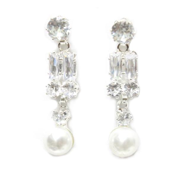 RHINESTONE & CRYSTAL STONE PEARL DANGLE EARRING