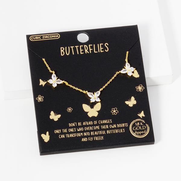 18K GOLD RHODIUM DIPPED BUTTERFLY CZ NECKLACE