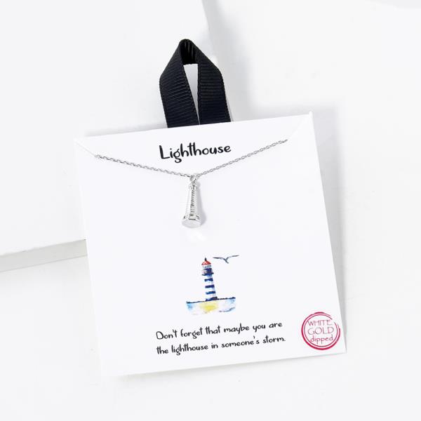 18K GOLD RHODIUM DIPPED LIGHTHOUSE NECKLACE