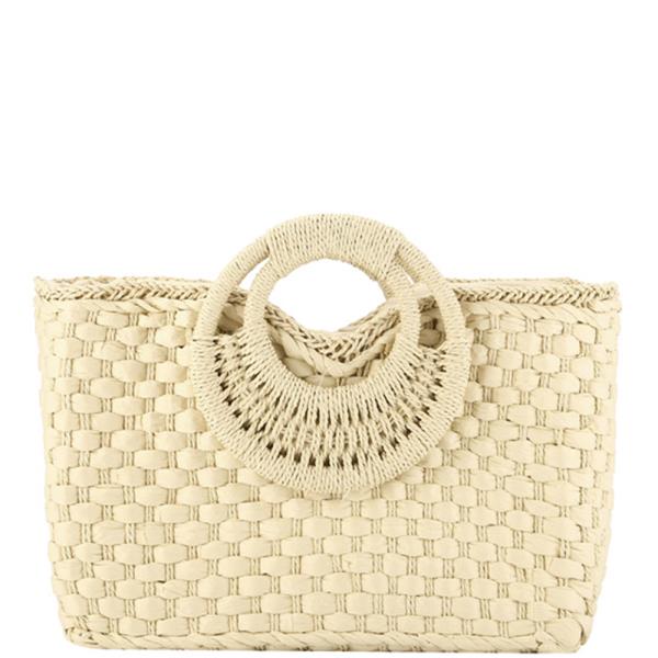 WOVEN STRAW HANDLE TOTE BAG