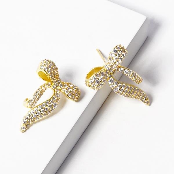 CZ GOLD DIPPED RIBBON POST EARRING