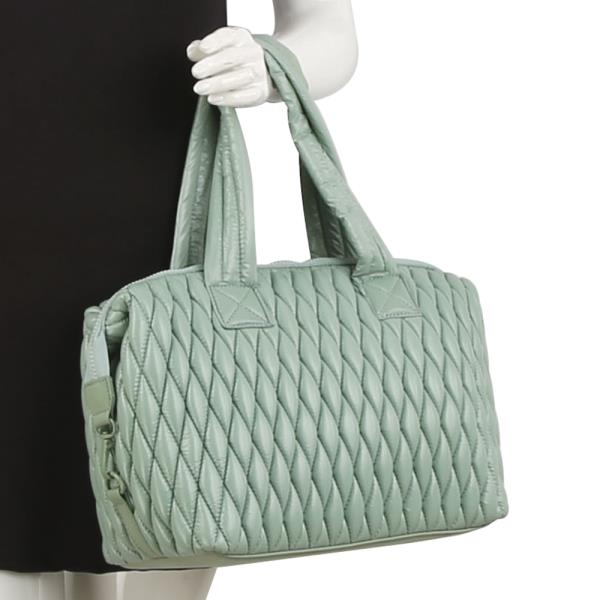 QUILTED PUFF HANDLE SATCHEL BAG