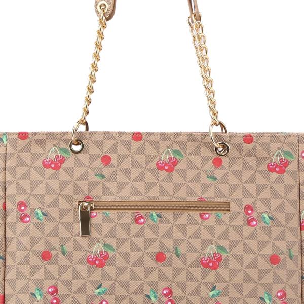 3IN1 CHERRY MONOGRAM TOTE BAG W CROSSBODY AND COIN PURSE SET