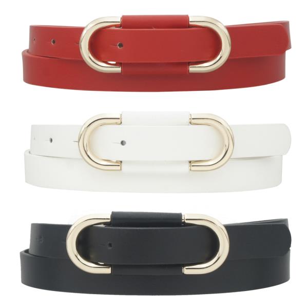 LOOP ACCENT OVAL BUCKLE SKINNY TRIO BELT