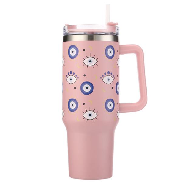 EVIL EYE LARGE SIZE TUMBLER WITH HANDLE AND STRAW
