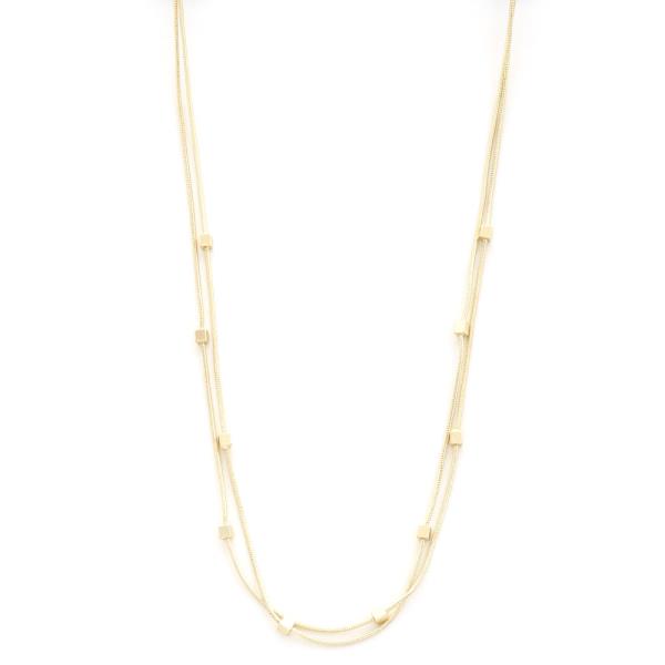 SQUARE BEAD METAL LAYERED NECKLACE