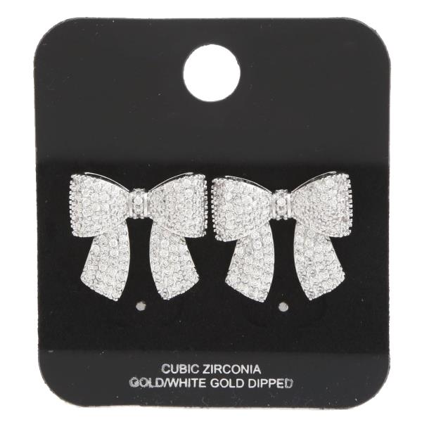 BOW CZ WHITE GOLD DIPPED EARRING