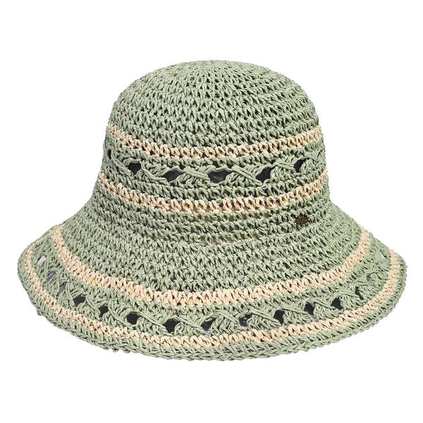 CC PAPER STRAW HAND CROCHET CLOTHE BUCKET HAT IN THIN STRIPE PATTERNS STRAW BUCKET HAT