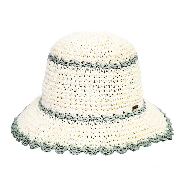 CC PAPER STRAW HAND CROCHET CLOTHE BUCKET HAT WITH SCALLOP EDGE DETAILS