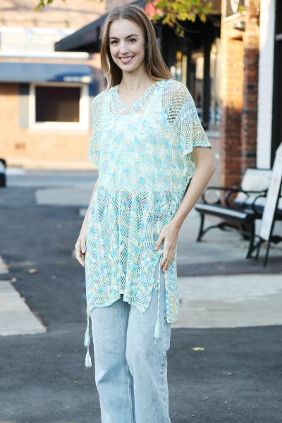MULTICOLORED TASSEL SLIT CROCHET COVER-UP