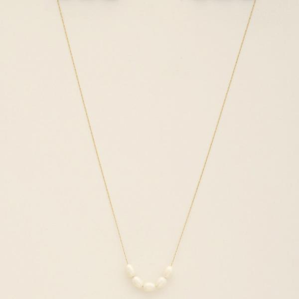 PEARL BEAD DAINTY LINK STAINLESS STEEL NECKLACE