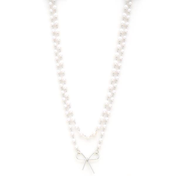 SDJ PEARL BEAD BOW CHARM LAYERED NECKLACE