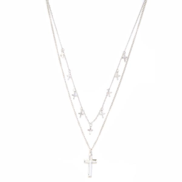 SDJ 2 LAYERED CROSS PENDANT NECKLACE