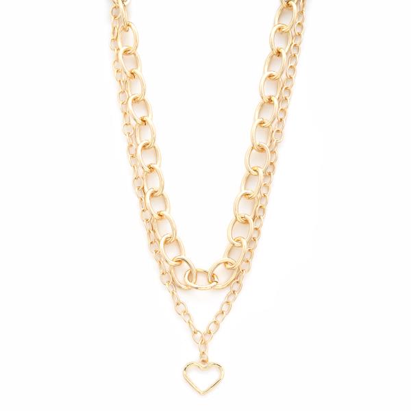SDJ 2 LAYERED METAL CHAIN HEART PENDANT NECKLACE