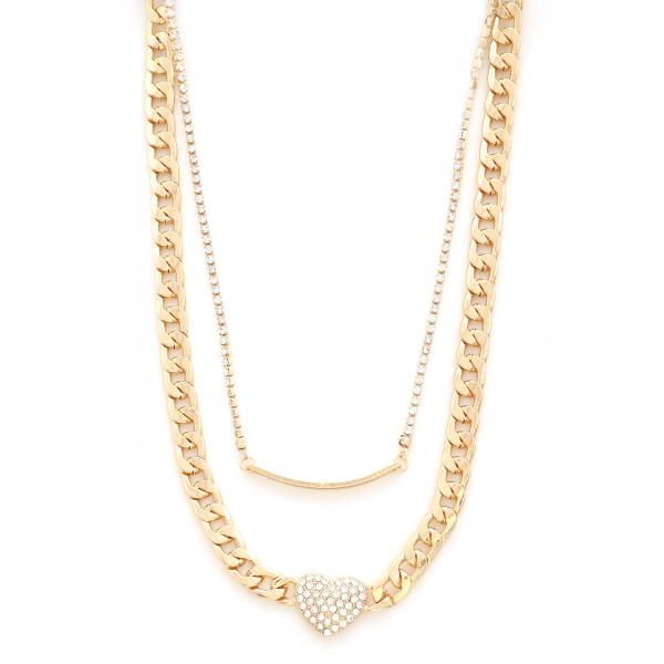 SDJ 2 LAYERED METAL CHAIN HEART PENDANT NECKLACE