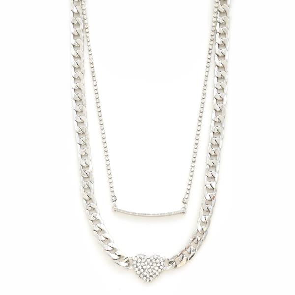 SDJ 2 LAYERED METAL CHAIN HEART PENDANT NECKLACE