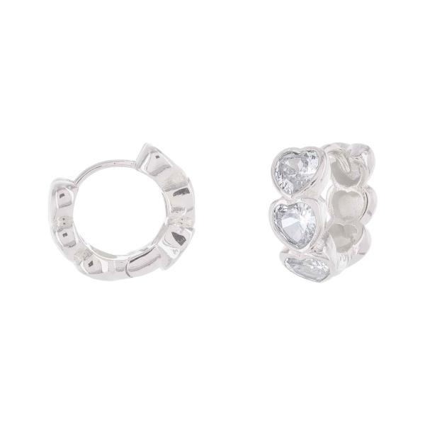 BRASS RHODIUM PLATED CZ CLEAR 12MM EARRING