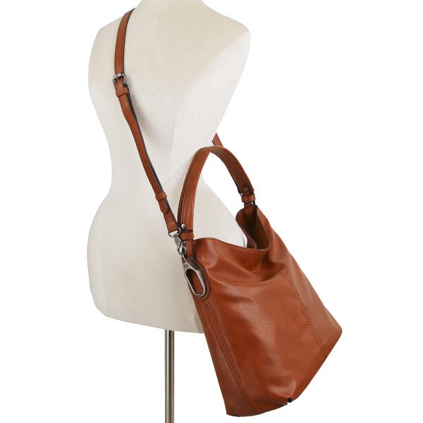 FAUX LEATHER HOBO BAG WITH CROSSBODY STRAP