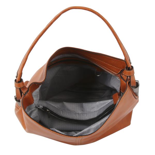 FAUX LEATHER HOBO BAG WITH CROSSBODY STRAP