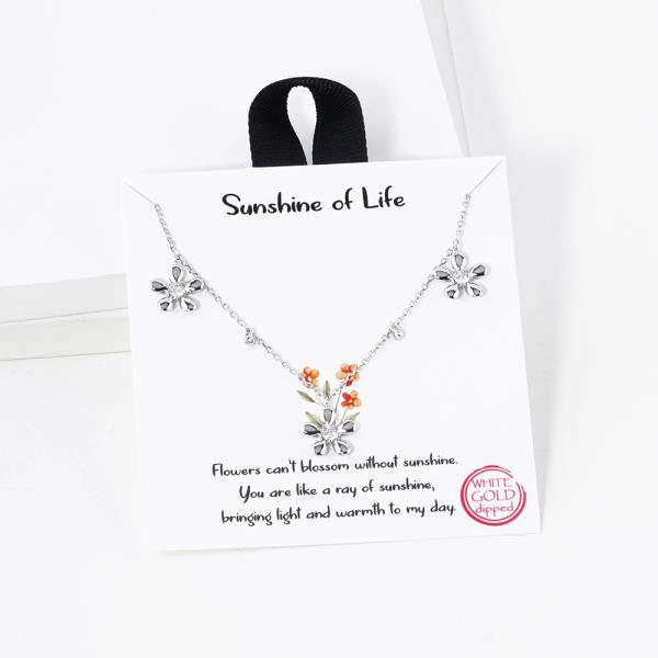 18K GOLD RHODIUM DIPPED SUNSHINE OF LIFE FLOWER NECKLACE