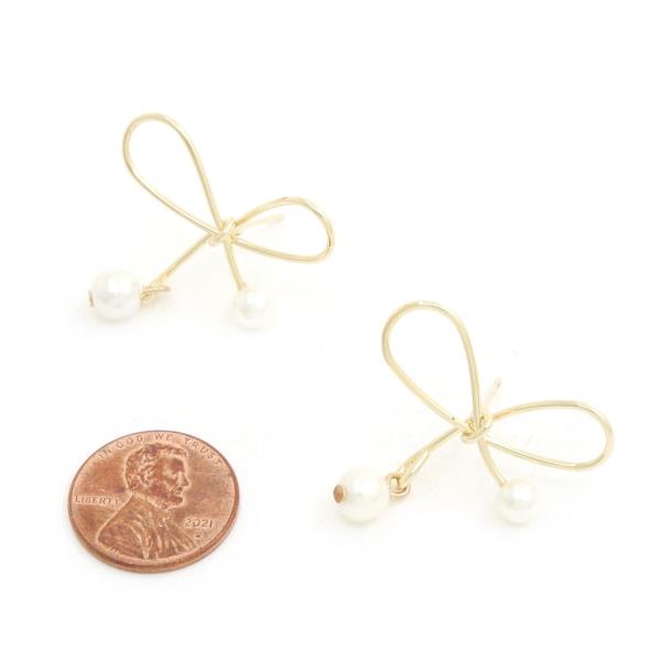 SODAJO BOW PEARL BEAD GOLD DIPPED EARRING