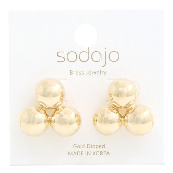 SODAJO TRIPLE BALL BEAD GOLD DIPPED EARRING