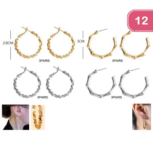 BAMBOO AND TWISTED  HOOP EARRING (12 UNITS)