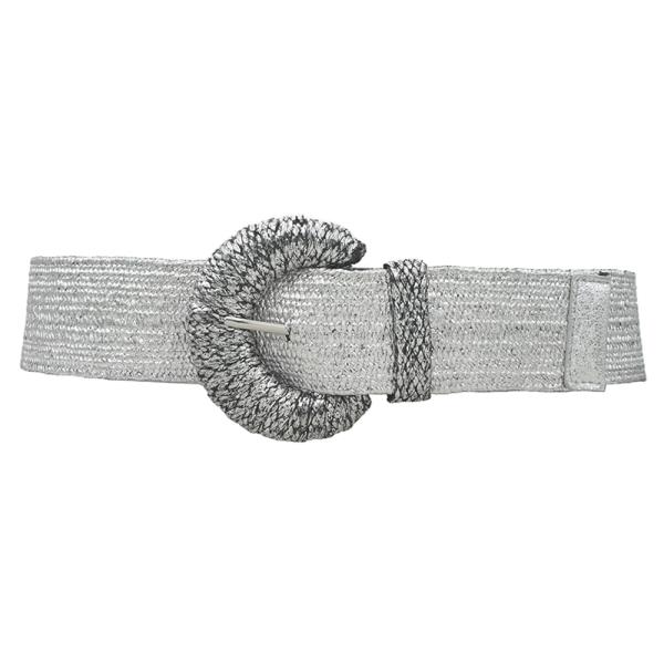 PLUS SIZE METALLIC WRAPPED HALFMOON ELASTIC STRAW BELT