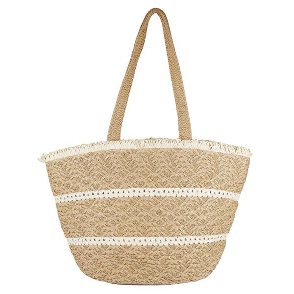 (ONLINE ONLY) STRIPE DETAIL FRAYED STRAW BAG