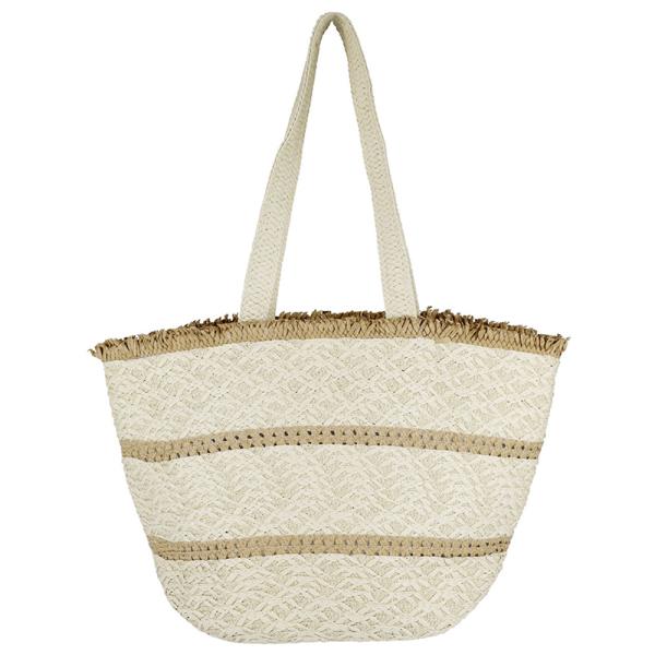 (ONLINE ONLY) STRIPE DETAIL FRAYED STRAW BAG