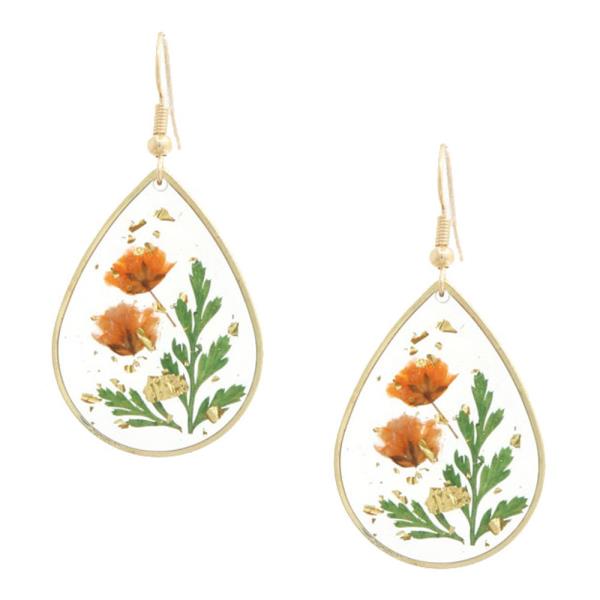 CLEAR FLOWER TEARDROP DANGLE EARRING