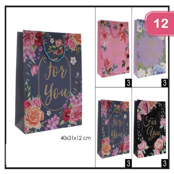 FOR YOU FLOWER  GOLD FOR  ALL OCCASION GIFT BAG(12 UNITS)