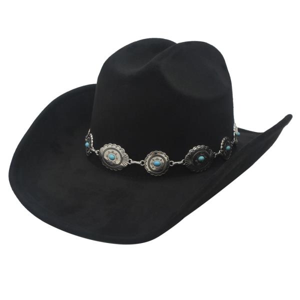NATIVE PRINT OVAL CONCHO BANDED  COWBOY HAT