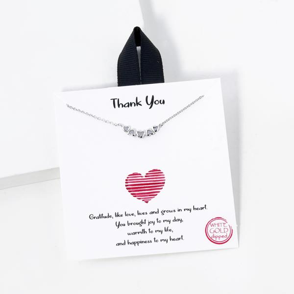 18K GOLD RHODIUM THANK YOU FIVE HEART NECKLACE