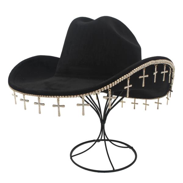 COWBOY WITH RHINESTONE CROSS UNDERBRIM TRIM